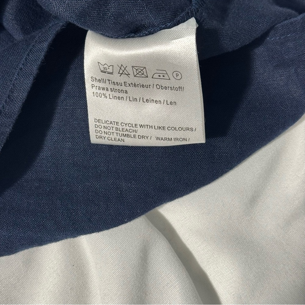Malvin I ❤️ Linen Navy Shirt Dress Size M Button Front Midi Minimalist Classic - Picture 8 of 12